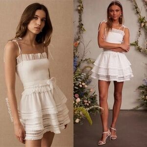 NWT V Chapman Freesia Mini Dress White Ruffle Tiered Smocked Bridal Sz 10